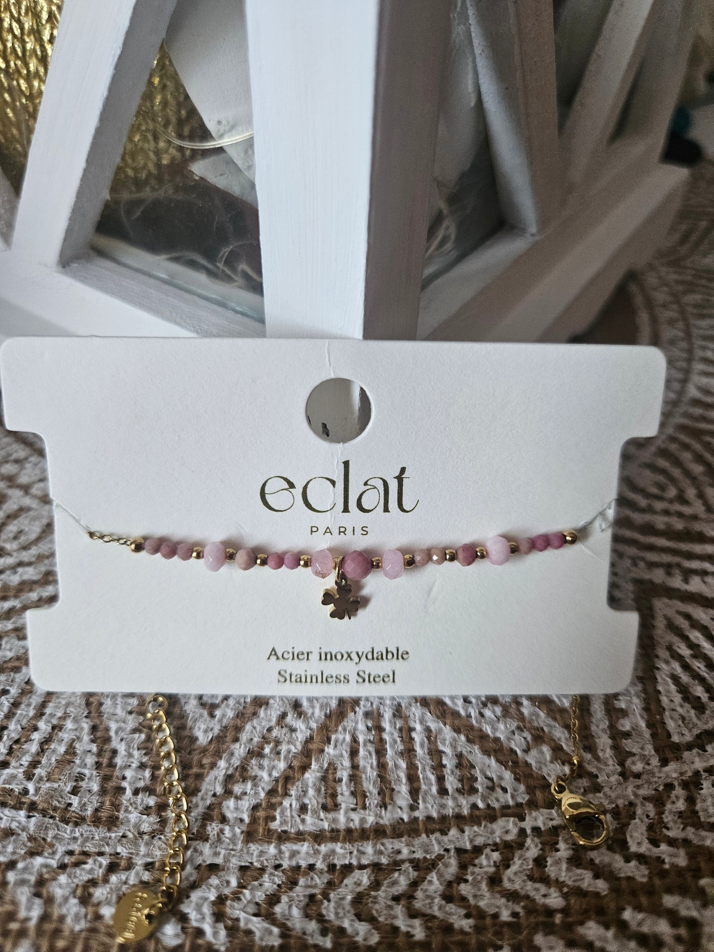 Bracelet perle rose trèfle