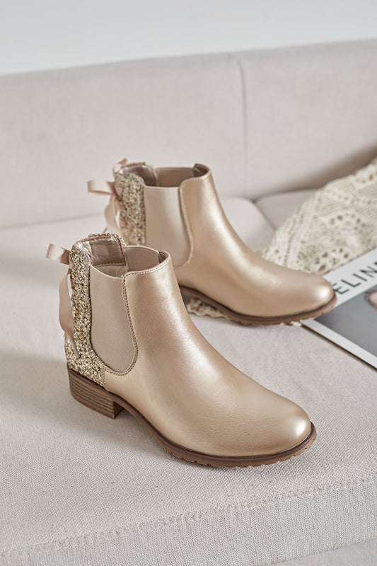 Bottines gold strass & nœud