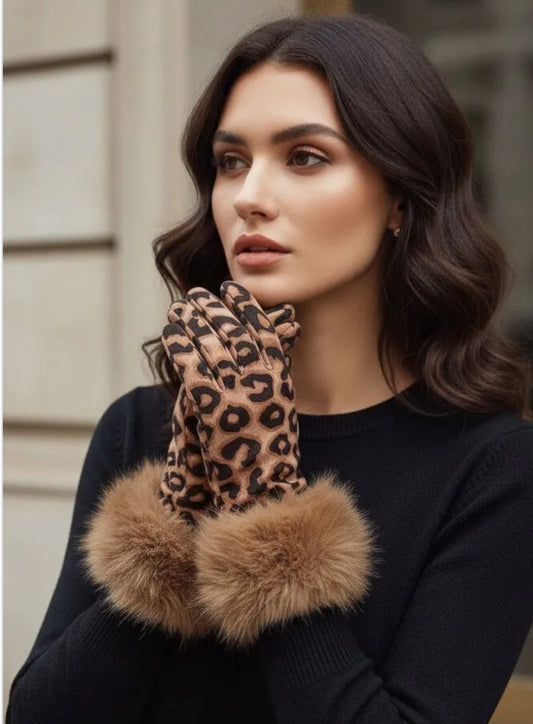 Gants leopard  fourrure