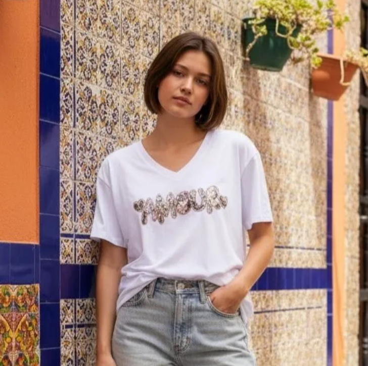 T-shirt blanc amour kaki