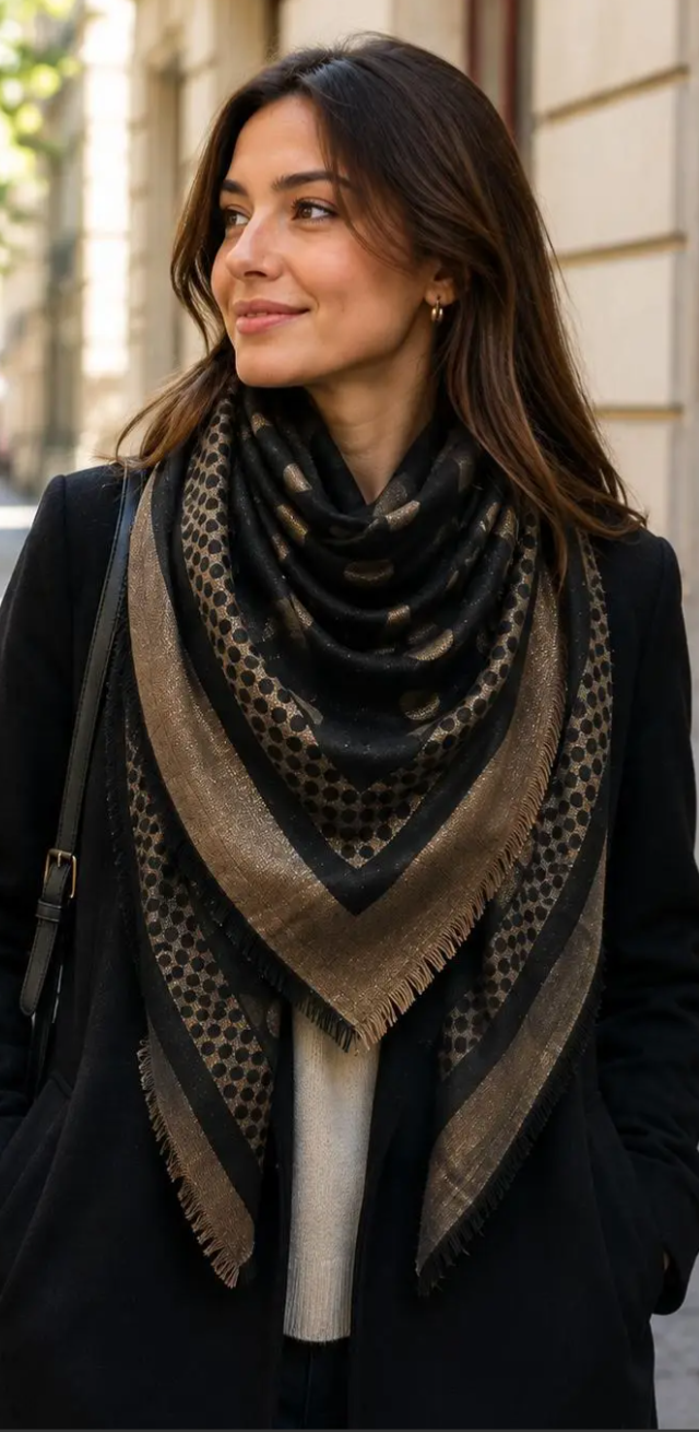 Grand foulard carré double face avec lurex