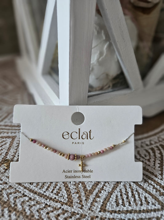 Bracelet perle rose croix