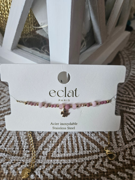 Bracelet perle rose trèfle