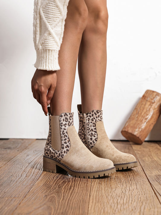 Bottines beige et léopard