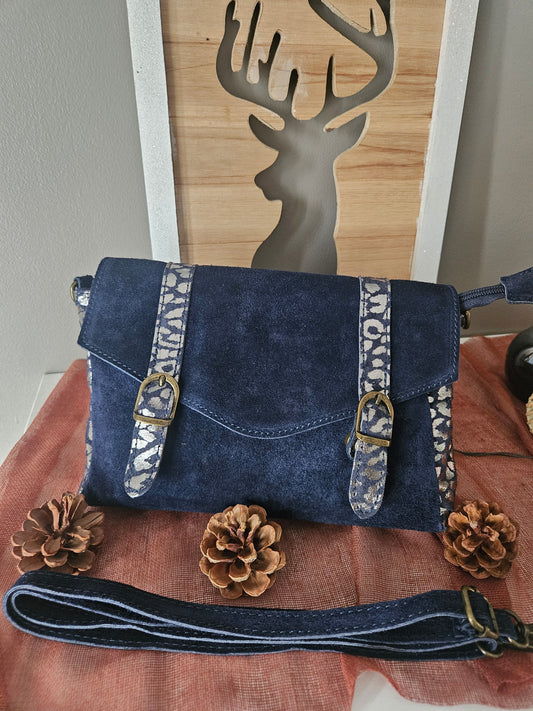 Sac bandoulière marine et léopard