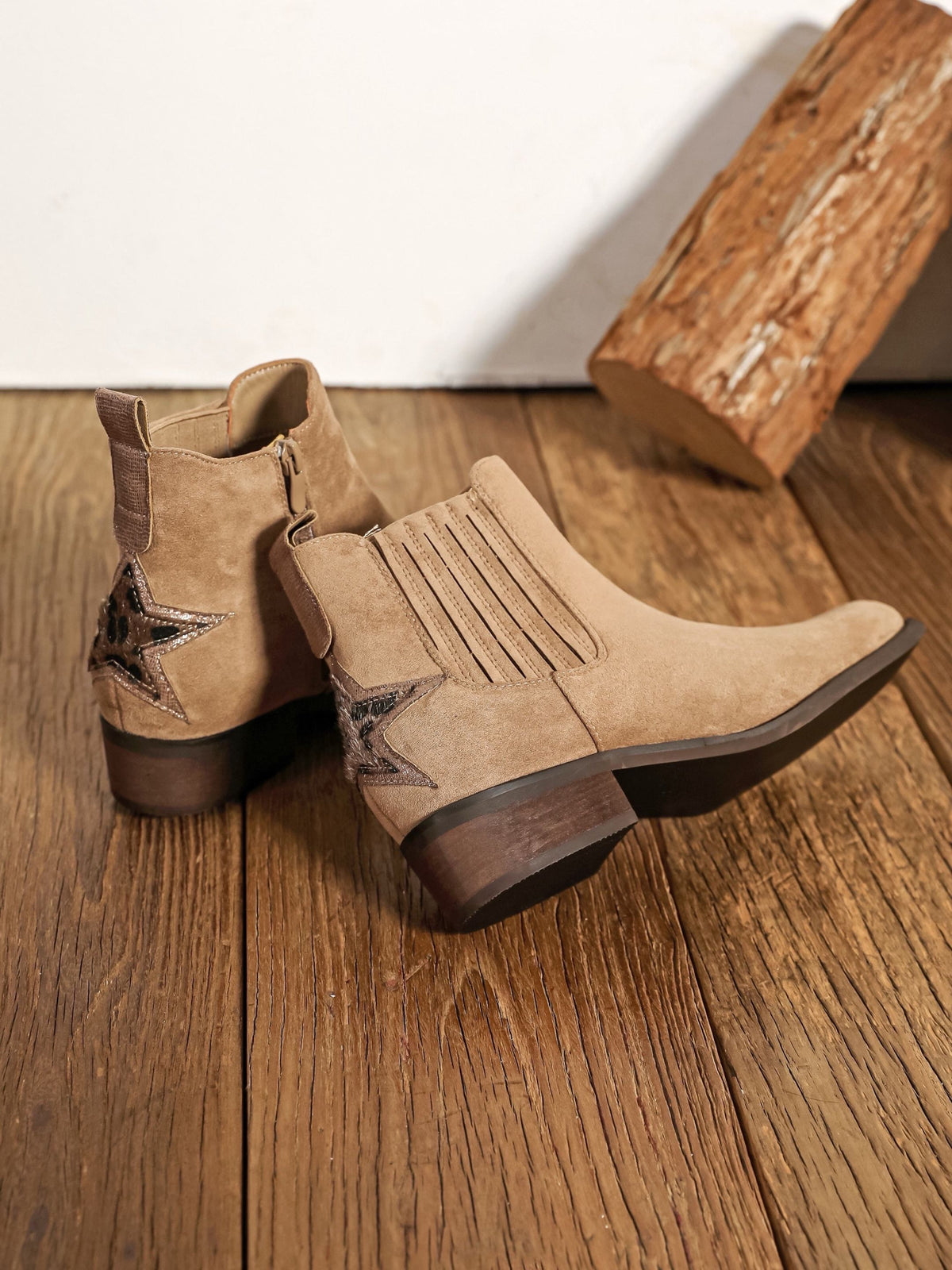 Bottines beige étoile léopard