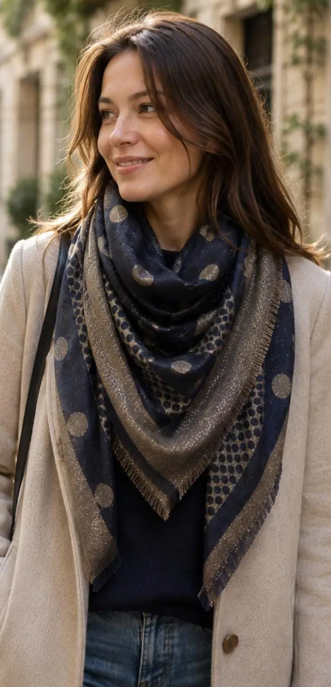 Grand foulard carré double face avec lurex