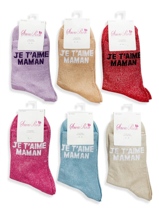 Chaussettes à paillettes "Je t'aime maman"