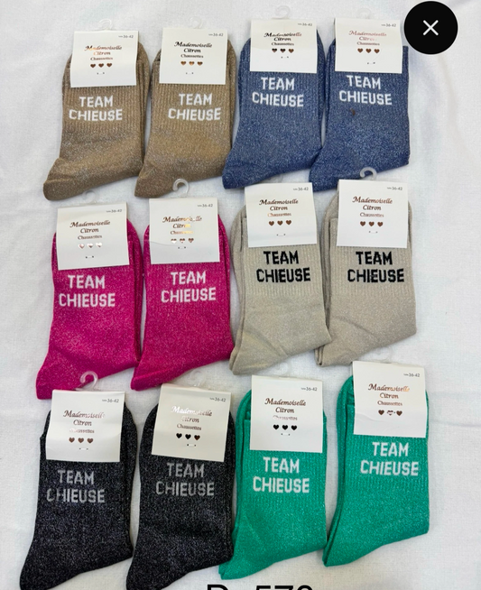 Chaussette à paillettes "Team chieuse"
