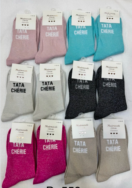 Chaussettes à paillettes "Tata chérie"
